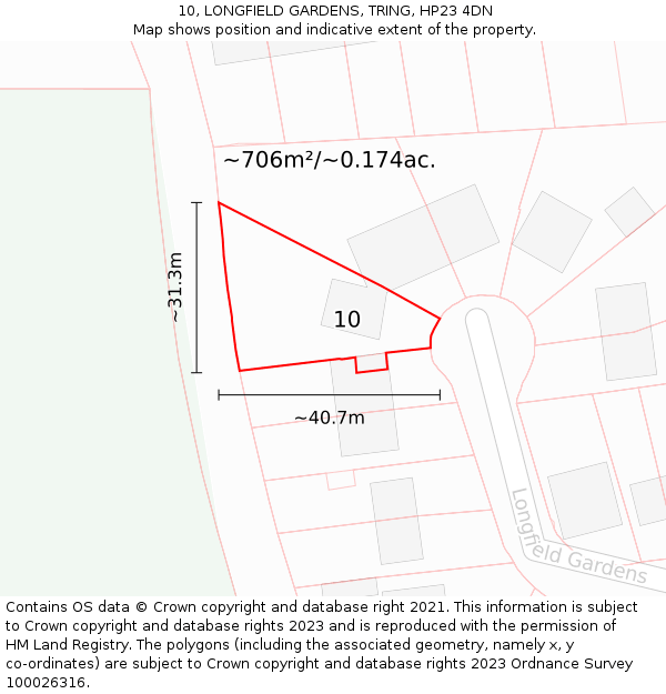 10, LONGFIELD GARDENS, TRING, HP23 4DN: Plot and title map