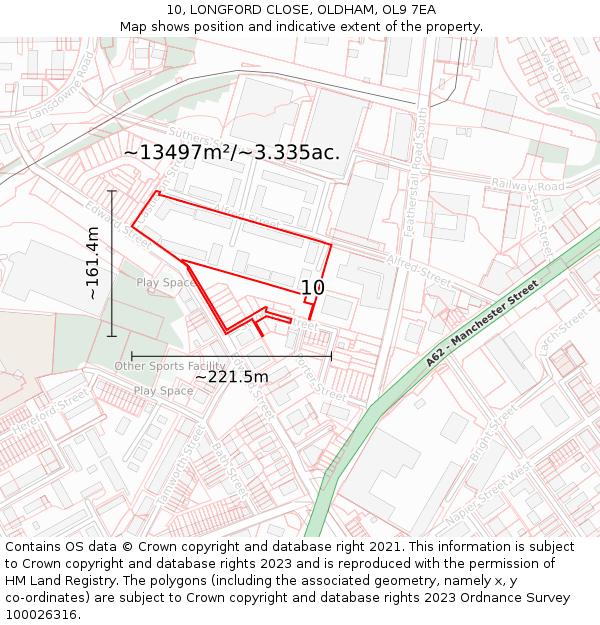 10, LONGFORD CLOSE, OLDHAM, OL9 7EA: Plot and title map