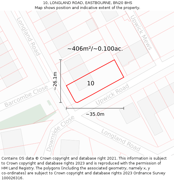10, LONGLAND ROAD, EASTBOURNE, BN20 8HS: Plot and title map