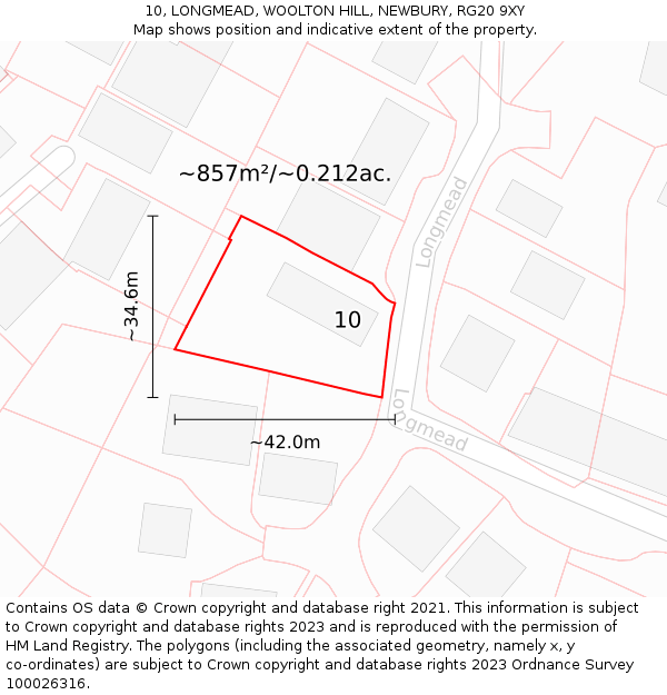 10, LONGMEAD, WOOLTON HILL, NEWBURY, RG20 9XY: Plot and title map