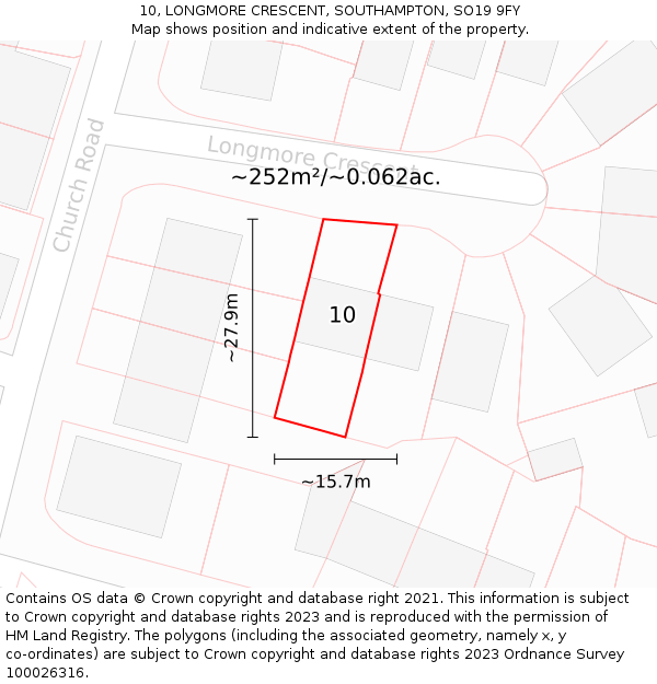 10, LONGMORE CRESCENT, SOUTHAMPTON, SO19 9FY: Plot and title map