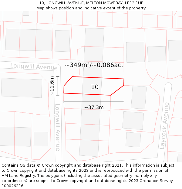 10, LONGWILL AVENUE, MELTON MOWBRAY, LE13 1UR: Plot and title map