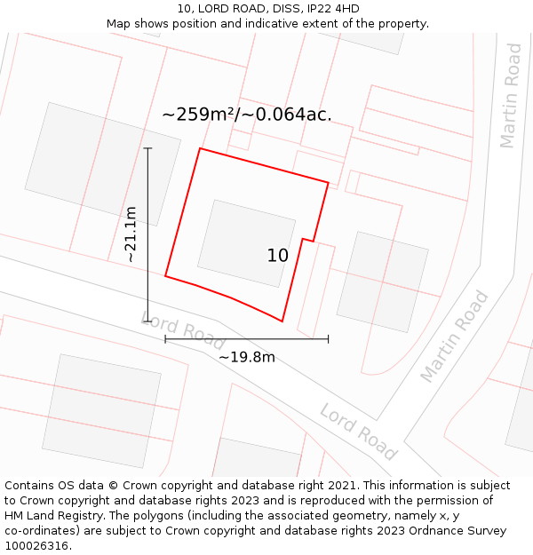 10, LORD ROAD, DISS, IP22 4HD: Plot and title map
