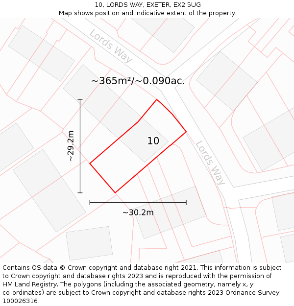 10, LORDS WAY, EXETER, EX2 5UG: Plot and title map