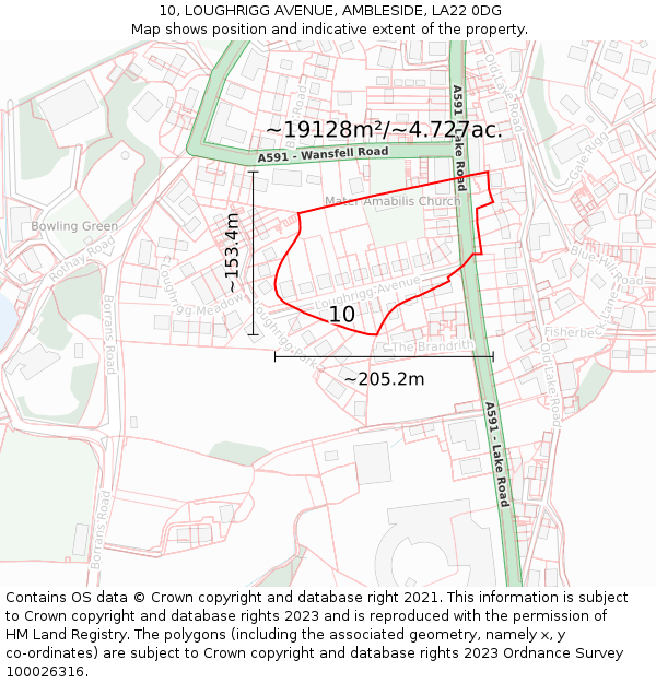 10, LOUGHRIGG AVENUE, AMBLESIDE, LA22 0DG: Plot and title map