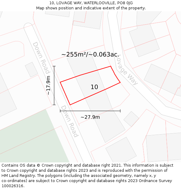 10, LOVAGE WAY, WATERLOOVILLE, PO8 0JG: Plot and title map