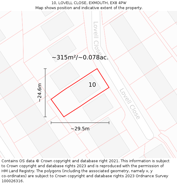 10, LOVELL CLOSE, EXMOUTH, EX8 4PW: Plot and title map