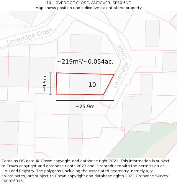 10, LOVERIDGE CLOSE, ANDOVER, SP10 5ND: Plot and title map
