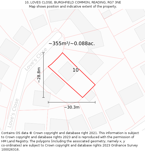 10, LOVES CLOSE, BURGHFIELD COMMON, READING, RG7 3NE: Plot and title map
