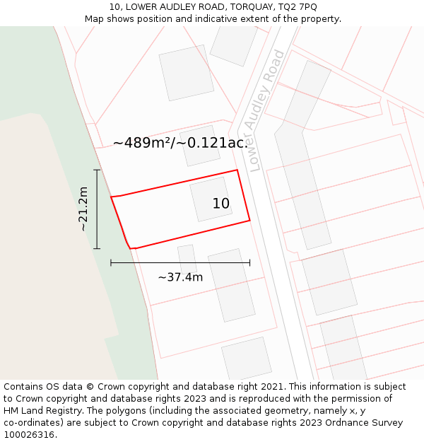 10, LOWER AUDLEY ROAD, TORQUAY, TQ2 7PQ: Plot and title map