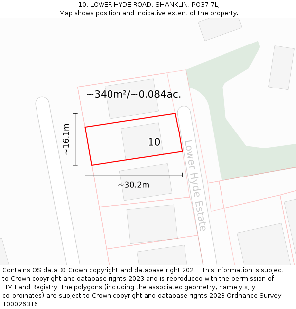 10, LOWER HYDE ROAD, SHANKLIN, PO37 7LJ: Plot and title map