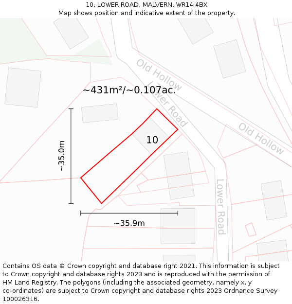 10, LOWER ROAD, MALVERN, WR14 4BX: Plot and title map