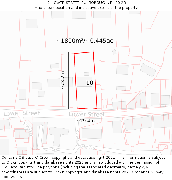 10, LOWER STREET, PULBOROUGH, RH20 2BL: Plot and title map