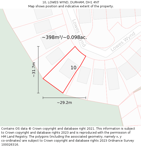 10, LOWES WYND, DURHAM, DH1 4NT: Plot and title map