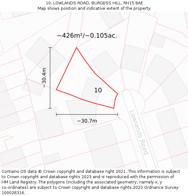 10, LOWLANDS ROAD, BURGESS HILL, RH15 8AE: Plot and title map