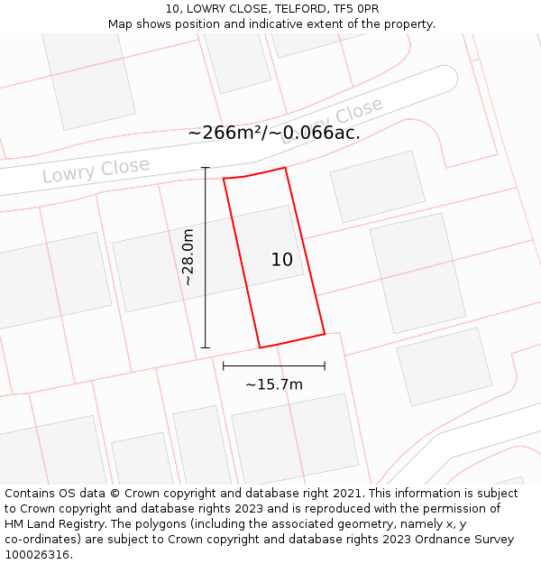 10, LOWRY CLOSE, TELFORD, TF5 0PR: Plot and title map