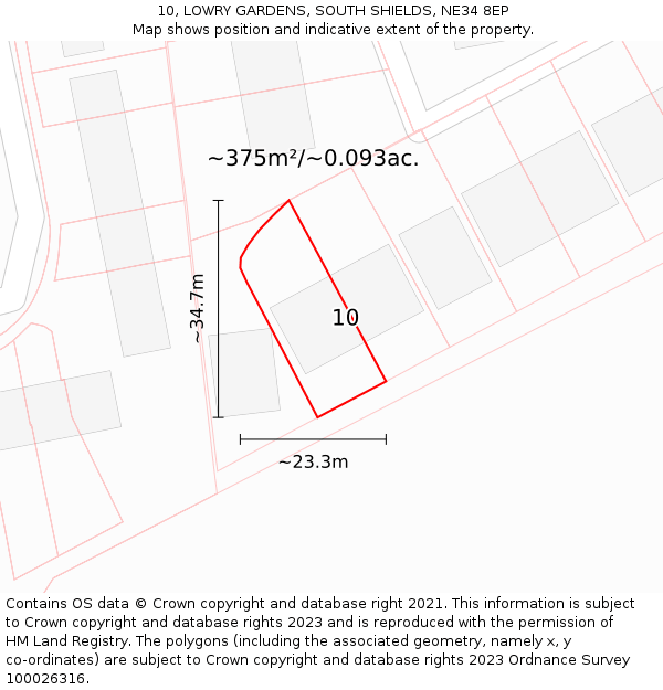 10, LOWRY GARDENS, SOUTH SHIELDS, NE34 8EP: Plot and title map