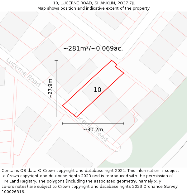 10, LUCERNE ROAD, SHANKLIN, PO37 7JL: Plot and title map