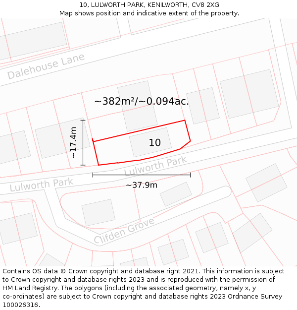 10, LULWORTH PARK, KENILWORTH, CV8 2XG: Plot and title map