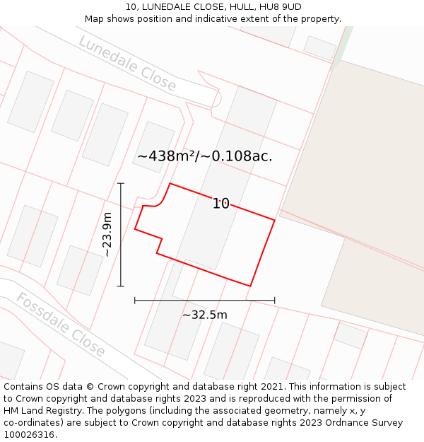 10, LUNEDALE CLOSE, HULL, HU8 9UD: Plot and title map