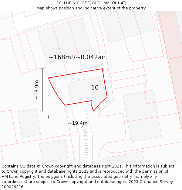 10, LUPIN CLOSE, OLDHAM, OL1 4TJ: Plot and title map