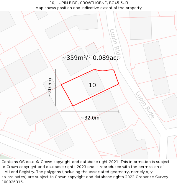 10, LUPIN RIDE, CROWTHORNE, RG45 6UR: Plot and title map