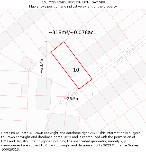 10, LYDD ROAD, BEXLEYHEATH, DA7 5PB: Plot and title map