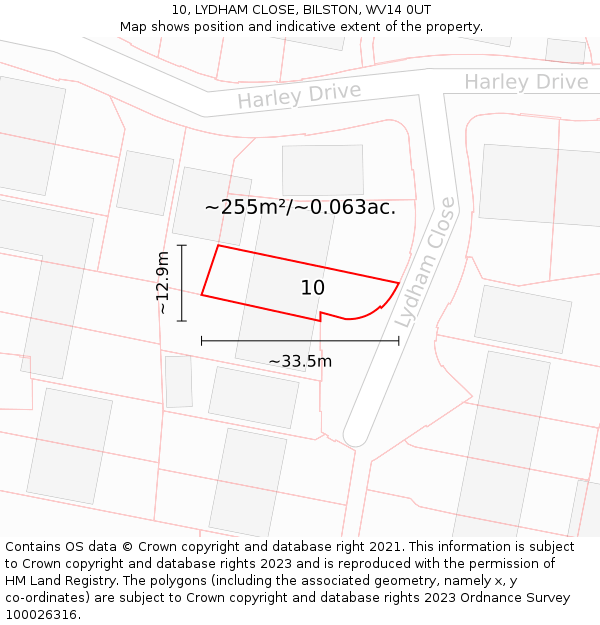 10, LYDHAM CLOSE, BILSTON, WV14 0UT: Plot and title map