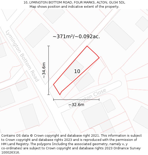 10, LYMINGTON BOTTOM ROAD, FOUR MARKS, ALTON, GU34 5DL: Plot and title map