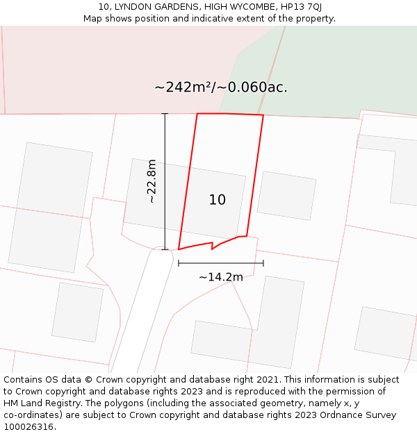 10, LYNDON GARDENS, HIGH WYCOMBE, HP13 7QJ: Plot and title map