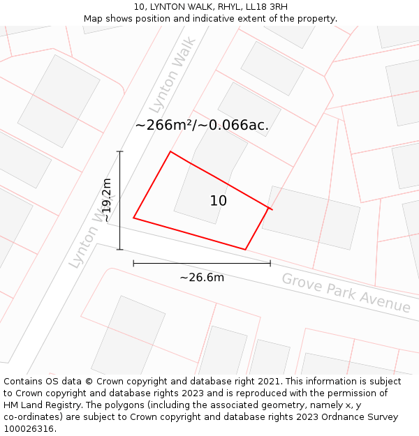 10, LYNTON WALK, RHYL, LL18 3RH: Plot and title map