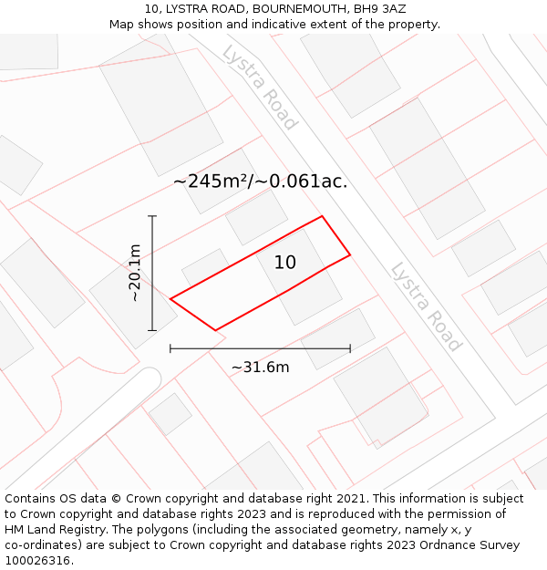 10, LYSTRA ROAD, BOURNEMOUTH, BH9 3AZ: Plot and title map