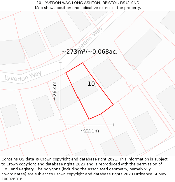 10, LYVEDON WAY, LONG ASHTON, BRISTOL, BS41 9ND: Plot and title map