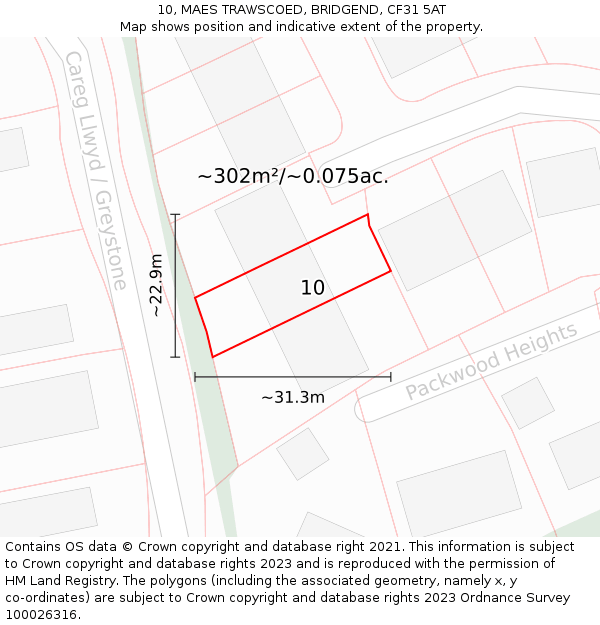 10, MAES TRAWSCOED, BRIDGEND, CF31 5AT: Plot and title map