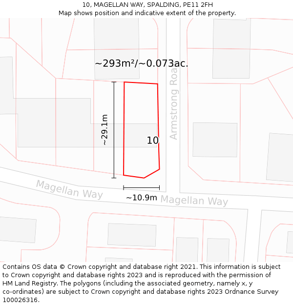 10, MAGELLAN WAY, SPALDING, PE11 2FH: Plot and title map