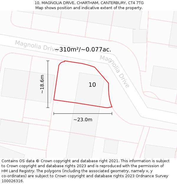 10, MAGNOLIA DRIVE, CHARTHAM, CANTERBURY, CT4 7TG: Plot and title map