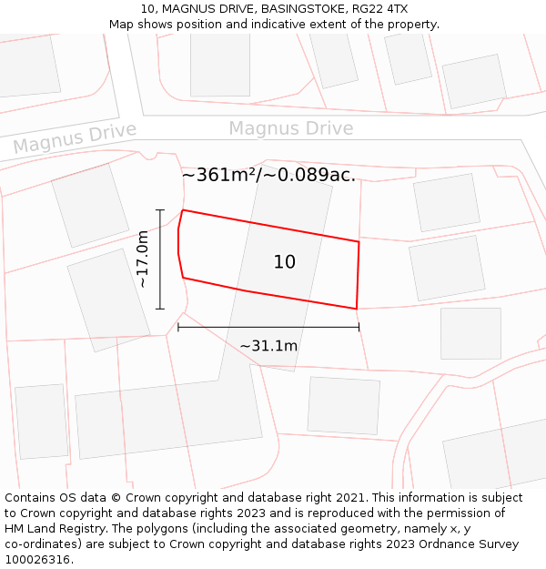 10, MAGNUS DRIVE, BASINGSTOKE, RG22 4TX: Plot and title map