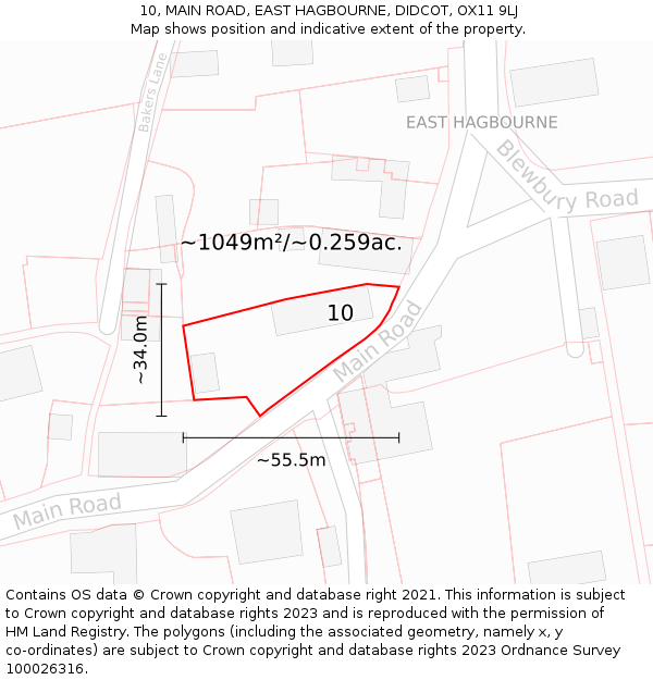 10, MAIN ROAD, EAST HAGBOURNE, DIDCOT, OX11 9LJ: Plot and title map