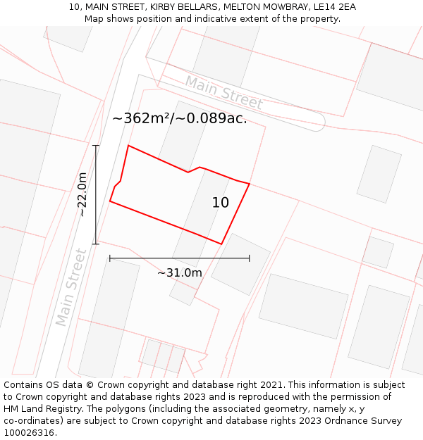 10, MAIN STREET, KIRBY BELLARS, MELTON MOWBRAY, LE14 2EA: Plot and title map