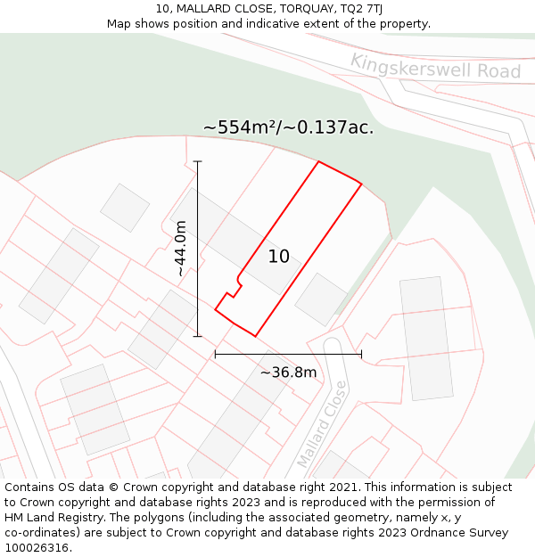 10, MALLARD CLOSE, TORQUAY, TQ2 7TJ: Plot and title map