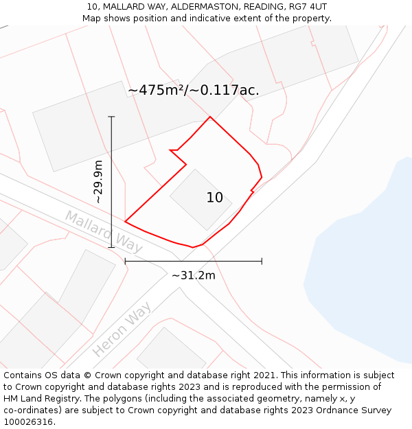 10, MALLARD WAY, ALDERMASTON, READING, RG7 4UT: Plot and title map