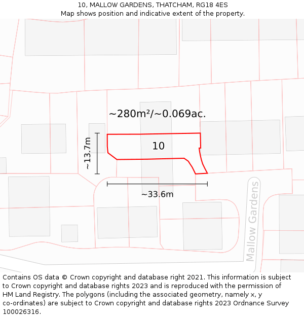 10, MALLOW GARDENS, THATCHAM, RG18 4ES: Plot and title map