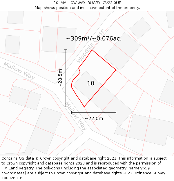 10, MALLOW WAY, RUGBY, CV23 0UE: Plot and title map