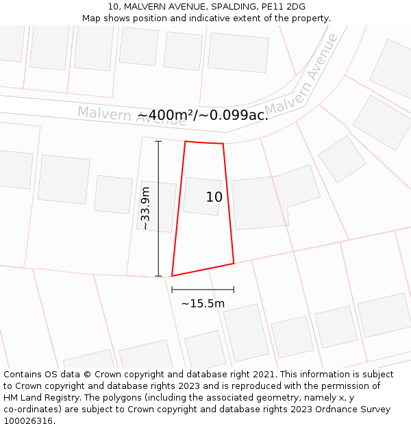 10, MALVERN AVENUE, SPALDING, PE11 2DG: Plot and title map