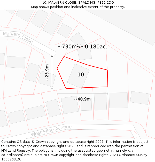 10, MALVERN CLOSE, SPALDING, PE11 2DQ: Plot and title map