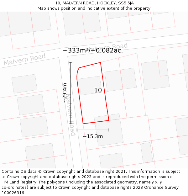 10, MALVERN ROAD, HOCKLEY, SS5 5JA: Plot and title map