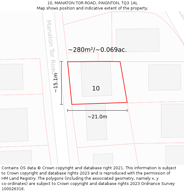 10, MANATON TOR ROAD, PAIGNTON, TQ3 1AL: Plot and title map