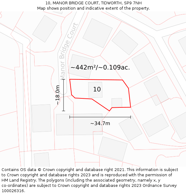 10, MANOR BRIDGE COURT, TIDWORTH, SP9 7NH: Plot and title map