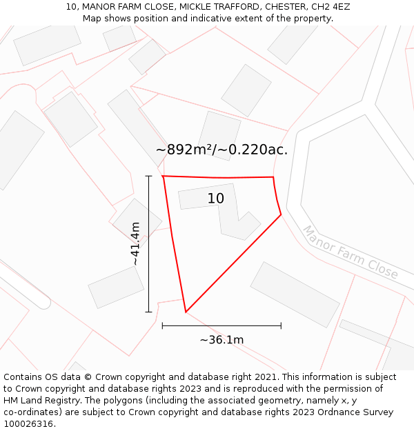 10, MANOR FARM CLOSE, MICKLE TRAFFORD, CHESTER, CH2 4EZ: Plot and title map