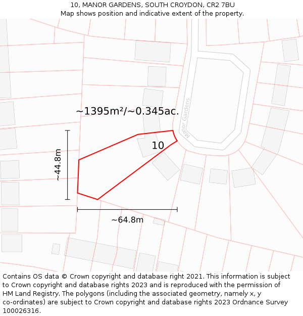 10, MANOR GARDENS, SOUTH CROYDON, CR2 7BU: Plot and title map